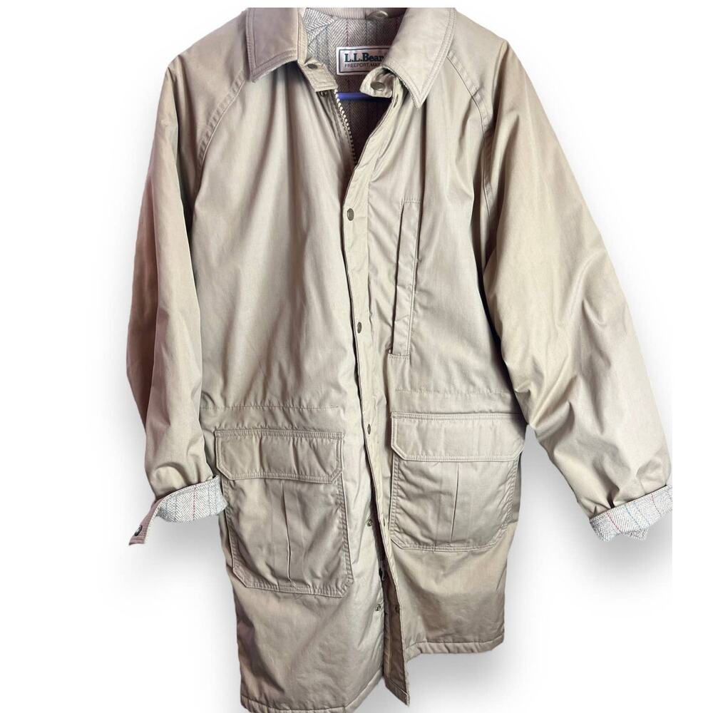Vtg LL Bean Tan Thinsulate Wool Lined Parka Coat | Mens LARGE | USA Vintage - Picture 5 of 11
